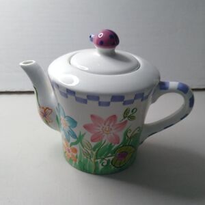 Colorful Floral Teapot with Ladybug Knob